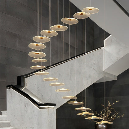 Staircase Chandelier Iron Acrylic Lotus Leaf Integrated LED Modern Retro Fixed Neutral White Dual Voltage Six Configurations 9-Light to 36-Light