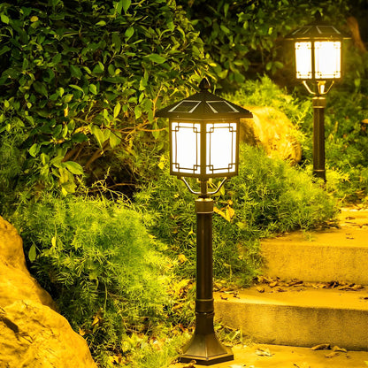Ancient House Style Solar Outdoor Post Light Black Aluminum 3 Step Dimming Remote 3 Heights IP54