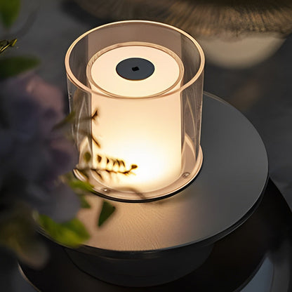 Modern Rechargeable LED Table Lamp Candle Cylinder 2400K Touch Infrared Dimmable Cordless Brass Nickel Dish Base Bedside 4 Inch