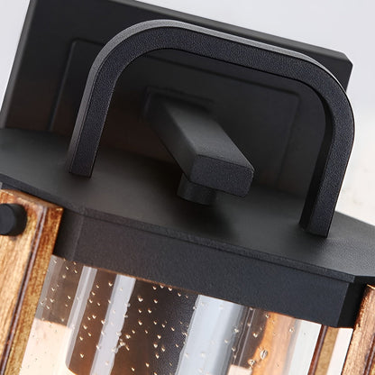Industrial Outdoor Wall Lantern Die-Cast Aluminum Iron Wood Grain Stand Glass E27 3000K Black Courtyard Villa