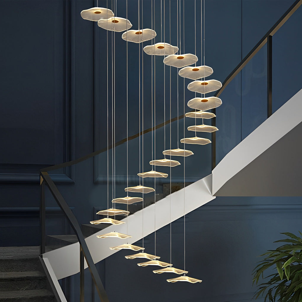 Staircase Chandelier Iron Acrylic Lotus Leaf Integrated LED Modern Retro Fixed Neutral White Dual Voltage Six Configurations 9-Light to 36-Light