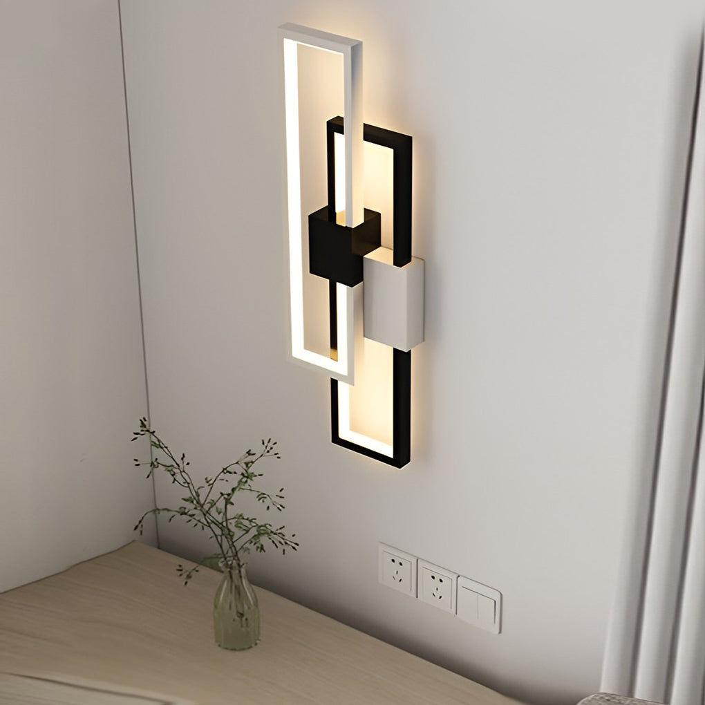 Rectangular Three-Color LED Wall Sconce Modern Nordic Bedroom Hallway Black Gold