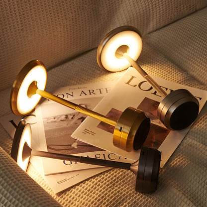 Rechargeable UFO Disc Table Lamp Polished Metal 3-Step Dimming Touch Cordless Gold Silver or Black