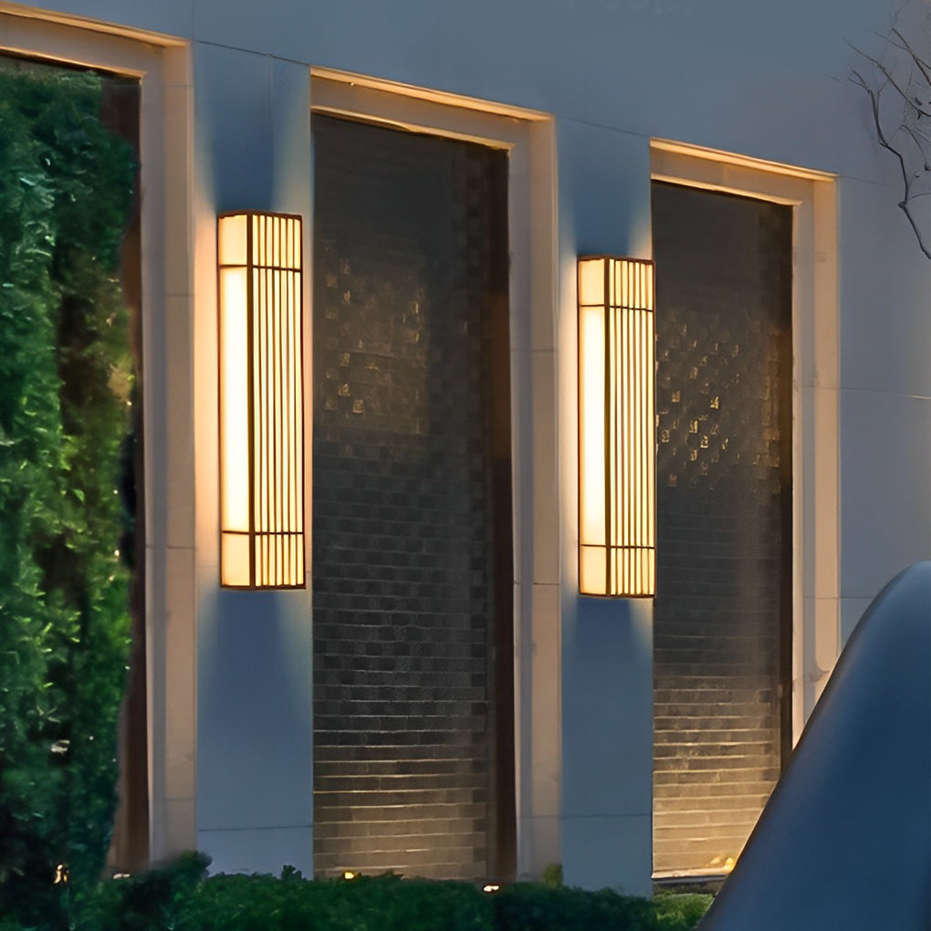 Rectangle LED Outdoor Wall Light Retro Grid Stainless Steel PC Brown IP65 CRI80 4 Heights Garden Villa