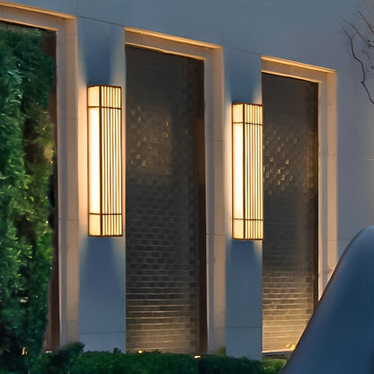 Rectangle LED Outdoor Wall Light Retro Grid Stainless Steel PC Brown IP65 CRI80 4 Heights Garden Villa