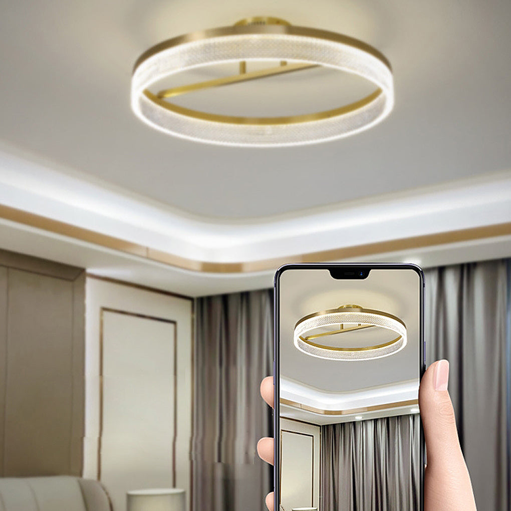 Minimalist Round LED Semi-Flush Mount Ceiling Light Modern Copper Acrylic Gold 3 Step Dimmable 20 Inch