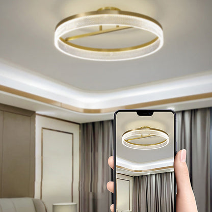 Minimalist Round LED Semi-Flush Mount Ceiling Light Modern Copper Acrylic Gold 3 Step Dimmable 20 Inch