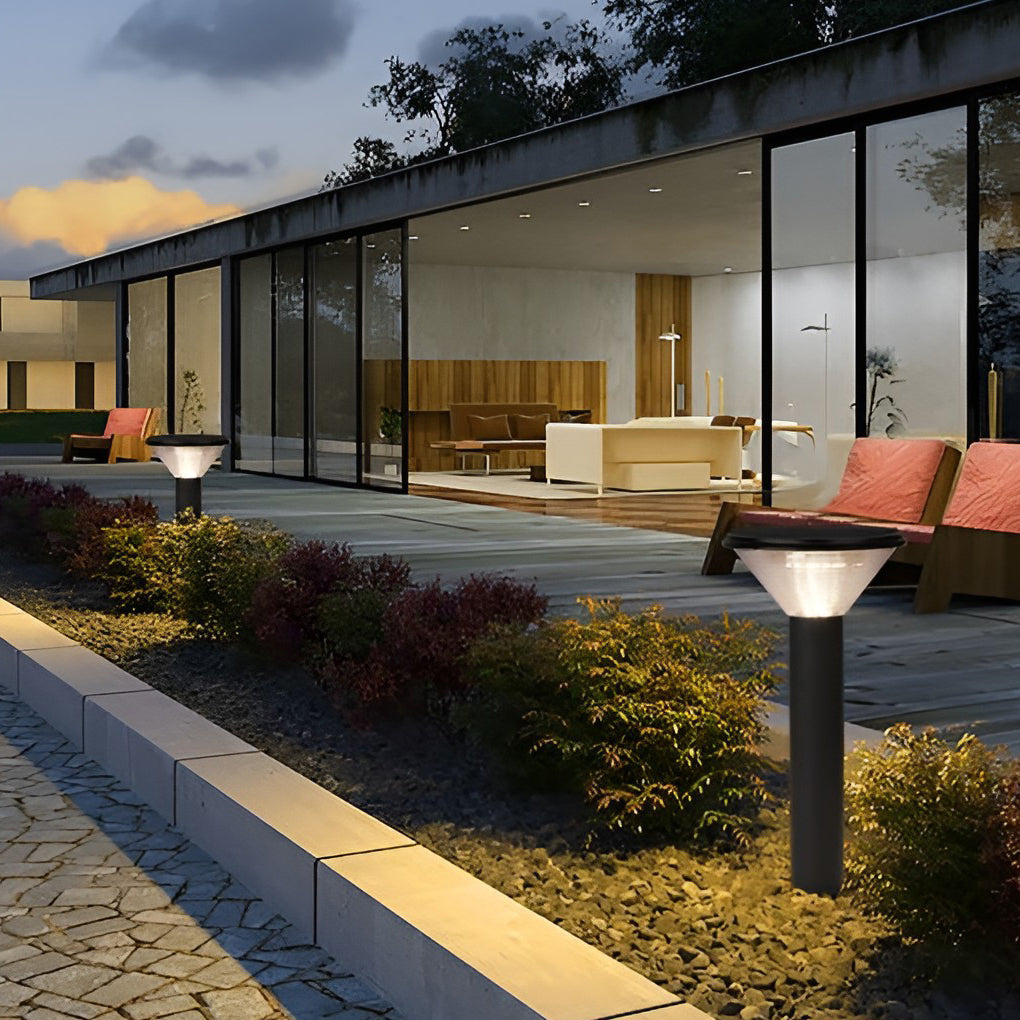 Tapered Solar LED Pathway Light Black Frosted Aluminum 3-CCT 4400mAh Base or Insert 2 Heights