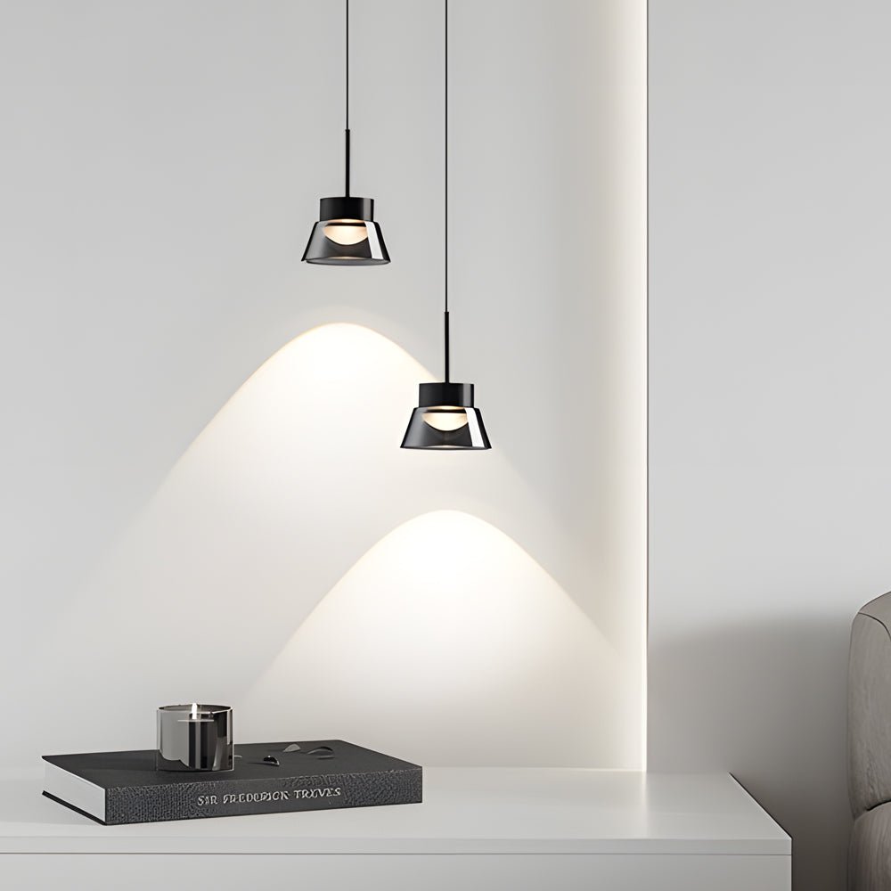 Smoked Gray Geometric Glass and Black Aluminum LED Pendant Light