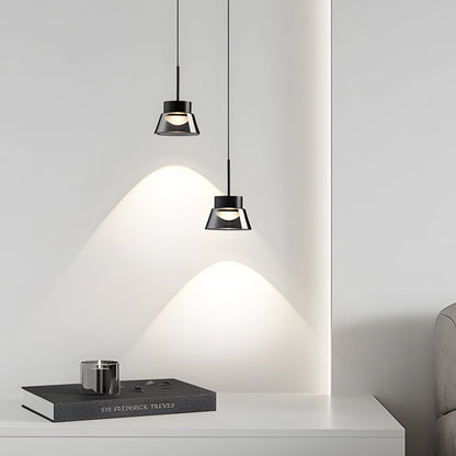 Smoked Gray Geometric Glass and Black Aluminum LED Pendant Light