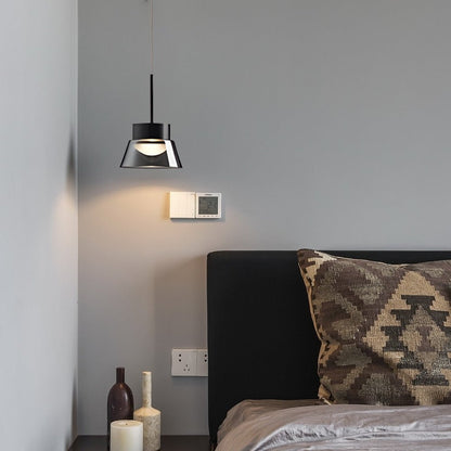 Smoked Gray Geometric Glass and Black Aluminum LED Pendant Light