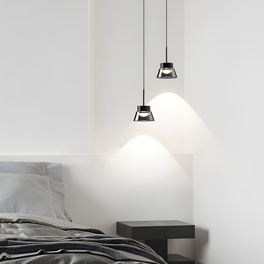 Smoked Gray Geometric Glass and Black Aluminum LED Pendant Light