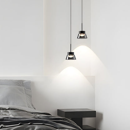 Smoked Gray Geometric Glass and Black Aluminum LED Pendant Light