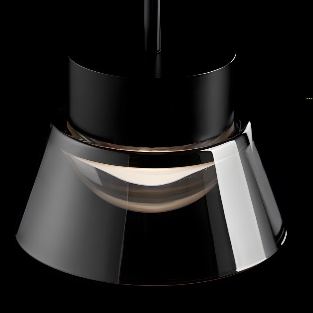 Smoked Gray Geometric Glass and Black Aluminum LED Pendant Light