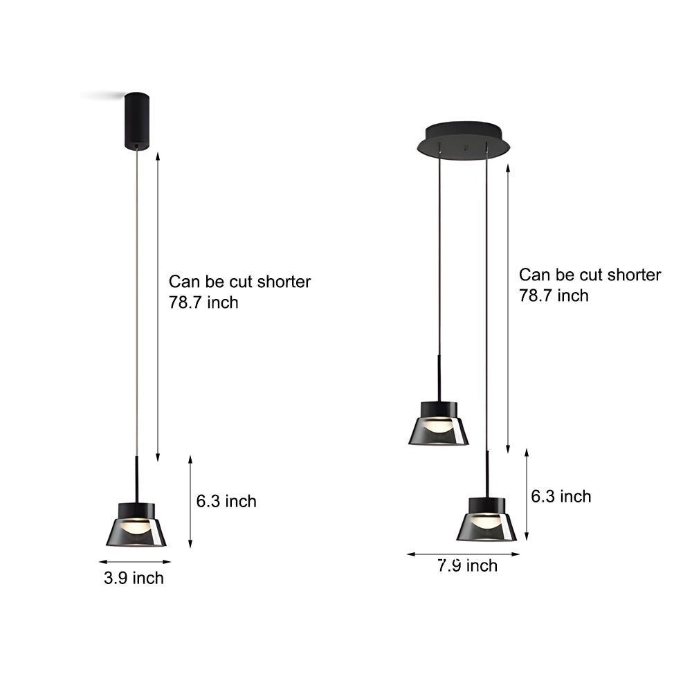 Smoked Gray Geometric Glass and Black Aluminum LED Pendant Light