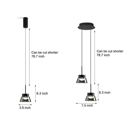 Smoked Gray Geometric Glass and Black Aluminum LED Pendant Light