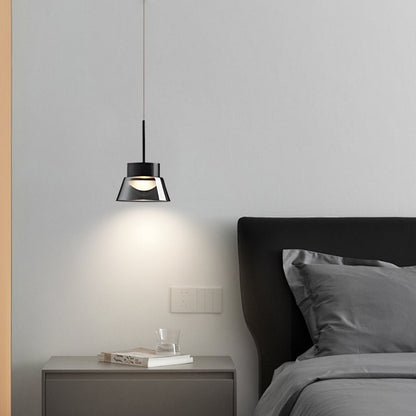 Smoked Gray Geometric Glass and Black Aluminum LED Pendant Light