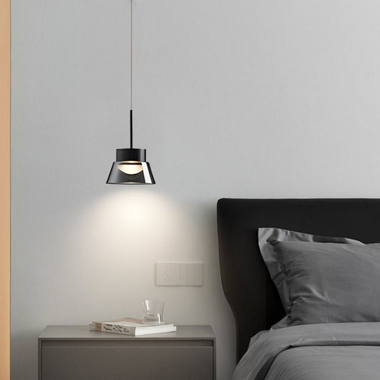 Smoked Gray Geometric Glass and Black Aluminum LED Pendant Light