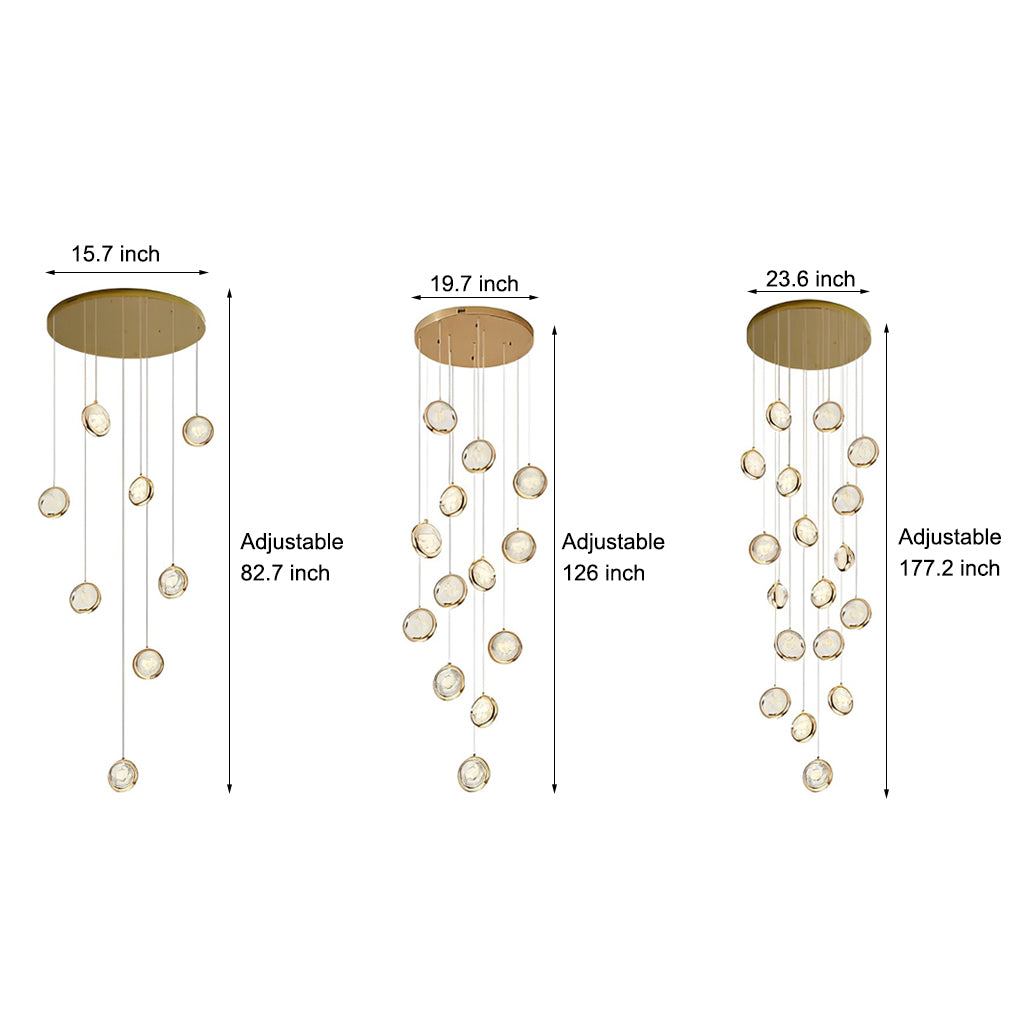 Staircase Chandelier Stainless Steel Gold Gas-Injected Hand-Blown Crystal Globe Cluster Integrated LED Modern Fixed Warm White Five Configurations 8-Light to 36-Light