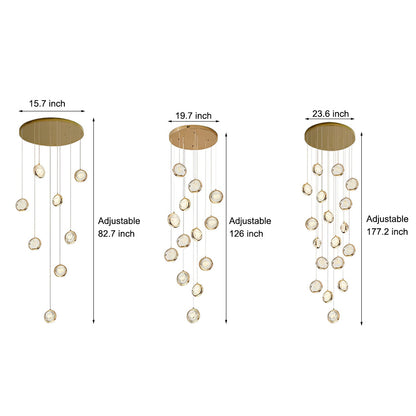 Staircase Chandelier Stainless Steel Gold Gas-Injected Hand-Blown Crystal Globe Cluster Integrated LED Modern Fixed Warm White Five Configurations 8-Light to 36-Light