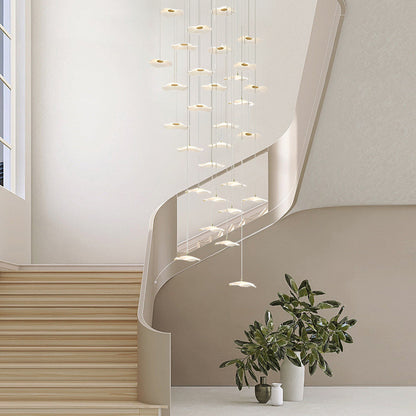 Staircase Chandelier Iron Acrylic Lotus Leaf Integrated LED Modern Retro Fixed Neutral White Dual Voltage Six Configurations 9-Light to 36-Light