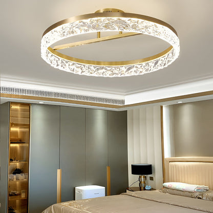 Minimalist Round LED Semi-Flush Mount Ceiling Light Modern Copper Acrylic Gold 3 Step Dimmable 20 Inch