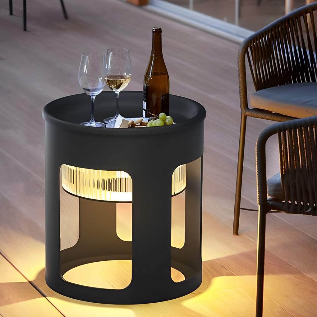 Round Outdoor Table Lamp Solar or Hardwired LED Stainless Steel Black Under-Table Lighting 3000K IP65 3 Sizes Garden Lawn