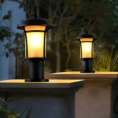 Old England Style Outdoor Garden Post Light Black Iron Handmade Glass LED 3 Heights Yard Path