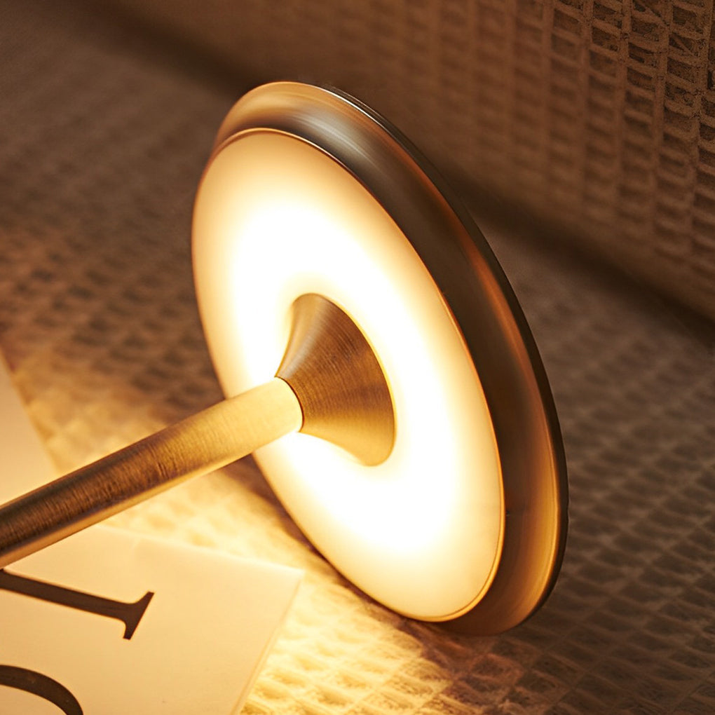Rechargeable UFO Disc Table Lamp Polished Metal 3-Step Dimming Touch Cordless Gold Silver or Black