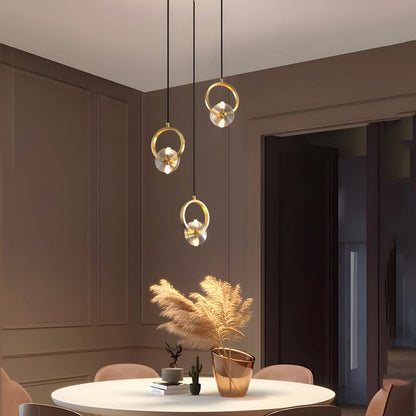 Polished Copper and Crystal Round LED Pendant Light