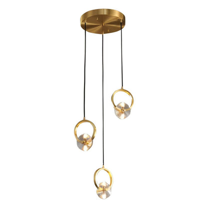 Polished Copper and Crystal Round LED Pendant Light