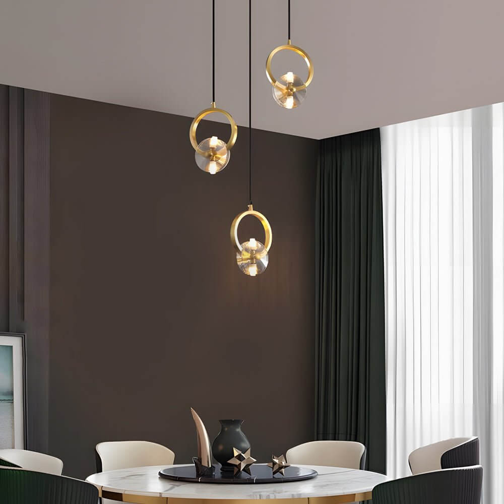 Polished Copper and Crystal Round LED Pendant Light