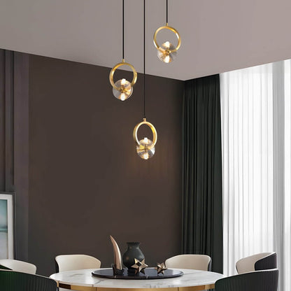 Polished Copper and Crystal Round LED Pendant Light