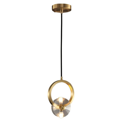Polished Copper and Crystal Round LED Pendant Light
