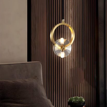 Polished Copper and Crystal Round LED Pendant Light