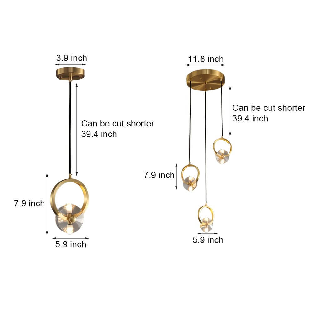 Polished Copper and Crystal Round LED Pendant Light