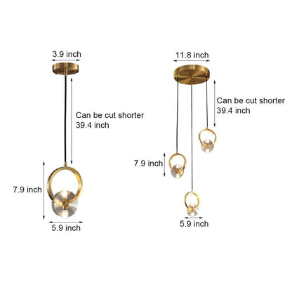 Polished Copper and Crystal Round LED Pendant Light