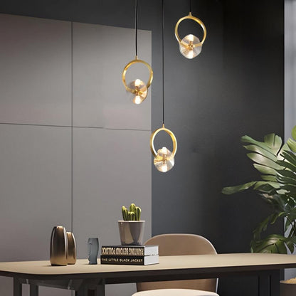 Polished Copper and Crystal Round LED Pendant Light