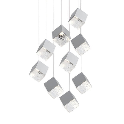 Staircase Chandelier Stainless Steel Glass Ice Cube Geometric Integrated LED Modern Postmodern Fixed 3000K Gold Chrome Eight Configurations 1-Light to 9-Light