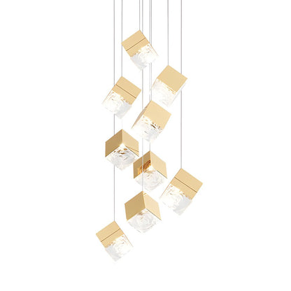 Staircase Chandelier Stainless Steel Glass Ice Cube Geometric Integrated LED Modern Postmodern Fixed 3000K Gold Chrome Eight Configurations 1-Light to 9-Light