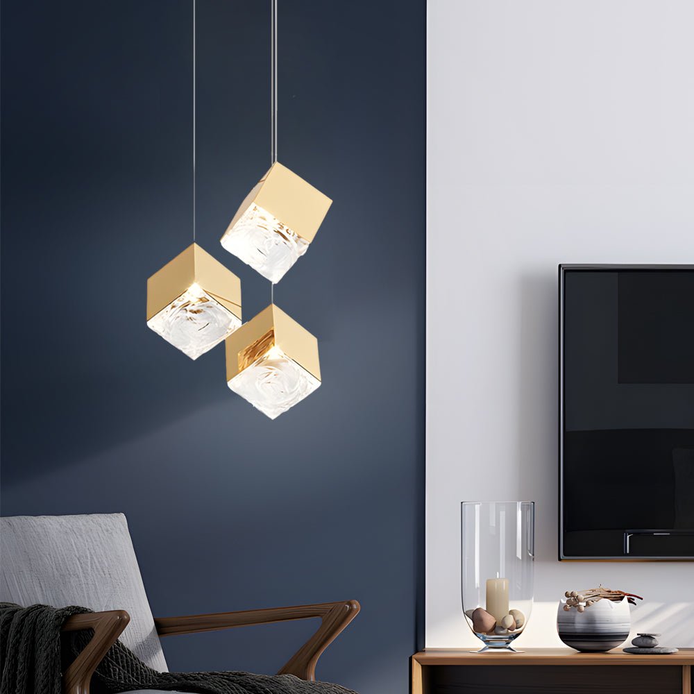 Staircase Chandelier Stainless Steel Glass Ice Cube Geometric Integrated LED Modern Postmodern Fixed 3000K Gold Chrome Eight Configurations 1-Light to 9-Light