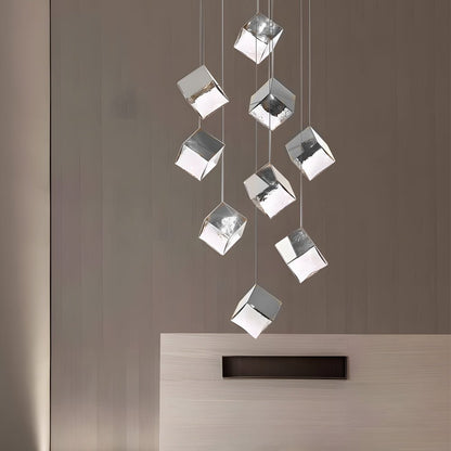 Staircase Chandelier Stainless Steel Glass Ice Cube Geometric Integrated LED Modern Postmodern Fixed 3000K Gold Chrome Eight Configurations 1-Light to 9-Light