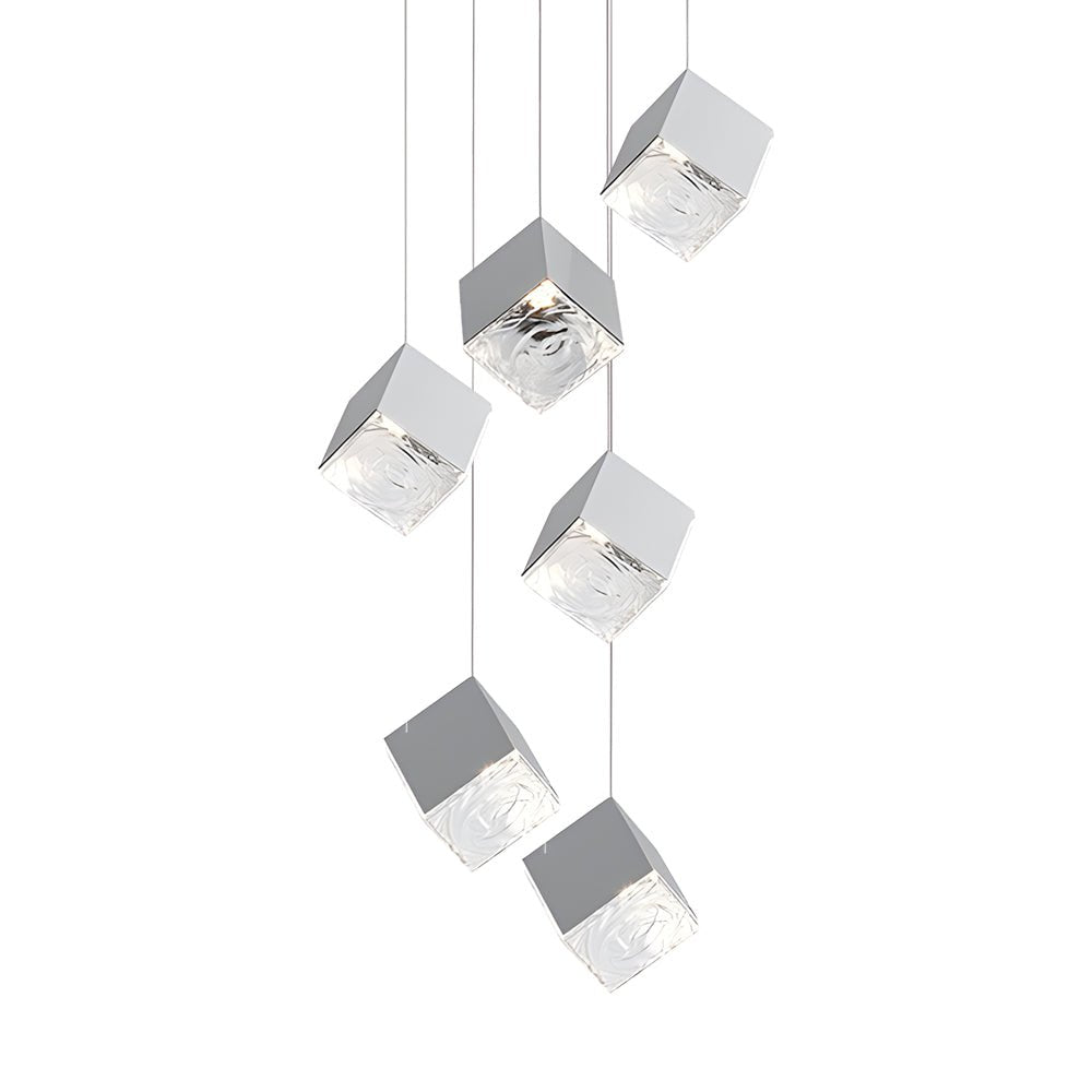 Staircase Chandelier Stainless Steel Glass Ice Cube Geometric Integrated LED Modern Postmodern Fixed 3000K Gold Chrome Eight Configurations 1-Light to 9-Light
