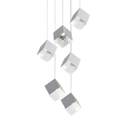 Staircase Chandelier Stainless Steel Glass Ice Cube Geometric Integrated LED Modern Postmodern Fixed 3000K Gold Chrome Eight Configurations 1-Light to 9-Light