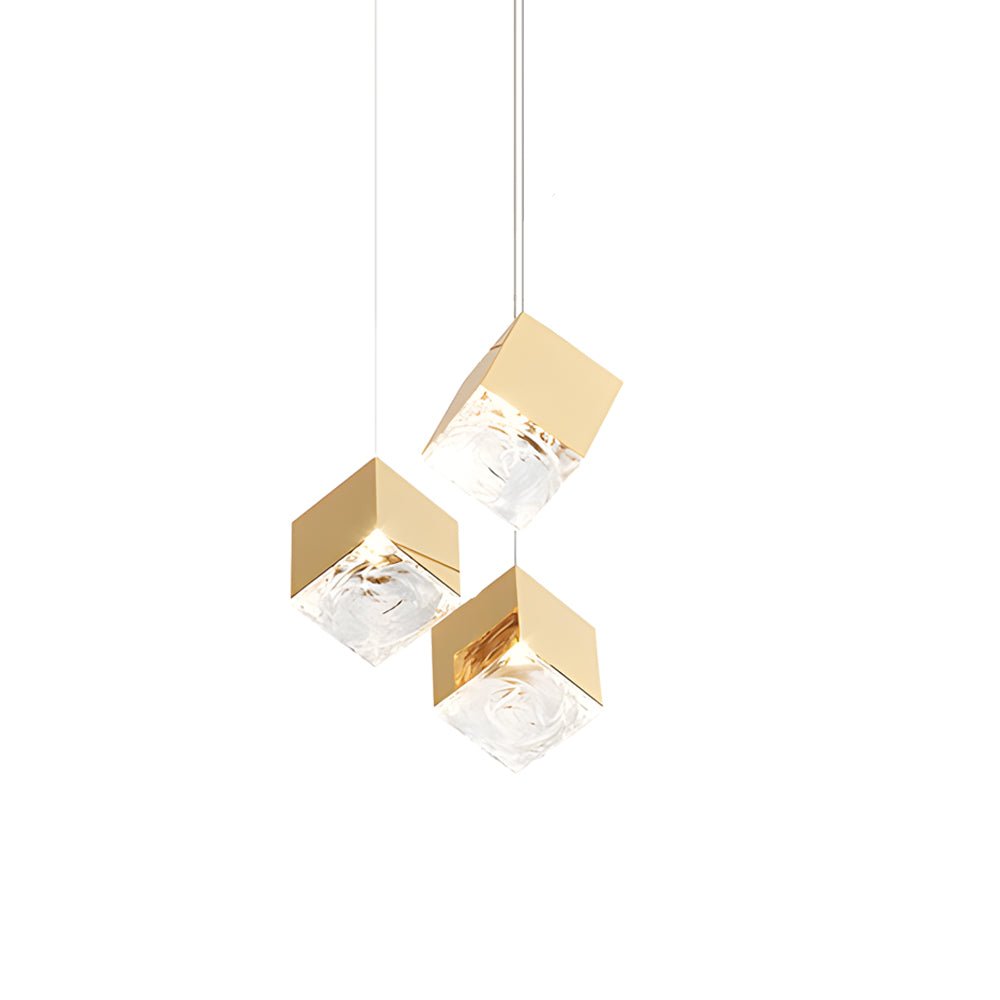 Staircase Chandelier Stainless Steel Glass Ice Cube Geometric Integrated LED Modern Postmodern Fixed 3000K Gold Chrome Eight Configurations 1-Light to 9-Light