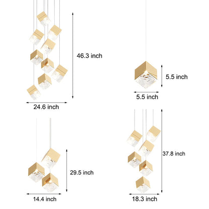 Staircase Chandelier Stainless Steel Glass Ice Cube Geometric Integrated LED Modern Postmodern Fixed 3000K Gold Chrome Eight Configurations 1-Light to 9-Light