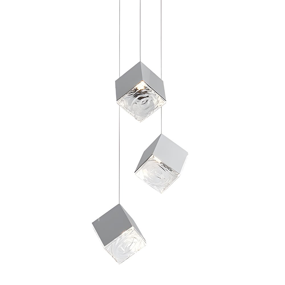 Staircase Chandelier Stainless Steel Glass Ice Cube Geometric Integrated LED Modern Postmodern Fixed 3000K Gold Chrome Eight Configurations 1-Light to 9-Light