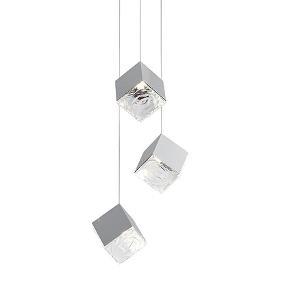 Staircase Chandelier Stainless Steel Glass Ice Cube Geometric Integrated LED Modern Postmodern Fixed 3000K Gold Chrome Eight Configurations 1-Light to 9-Light