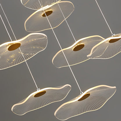 Staircase Chandelier Iron Acrylic Lotus Leaf Integrated LED Modern Retro Fixed Neutral White Dual Voltage Six Configurations 9-Light to 36-Light