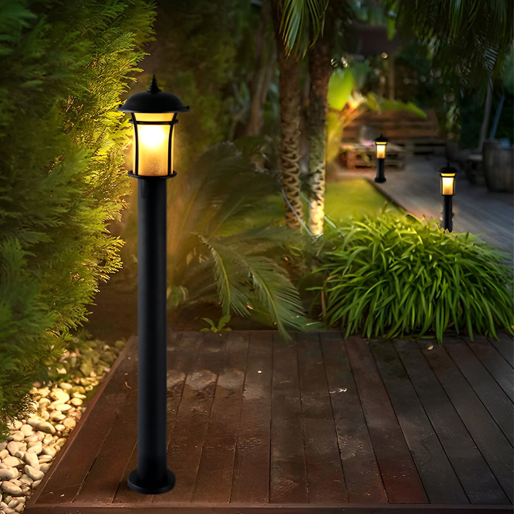 Old England Style Outdoor Garden Post Light Black Iron Handmade Glass LED 3 Heights Yard Path